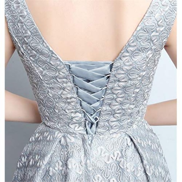 Silver Retro Floral Lace Cap Sleeve Vintage Dress - Picture 4 of 6